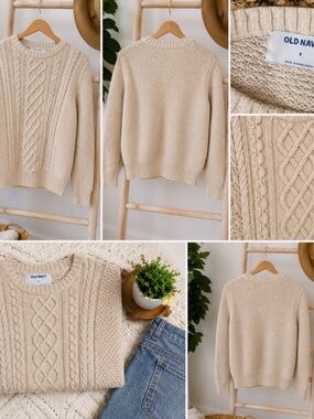 Old Navy Cream Cable Knit Crewneck Sweater